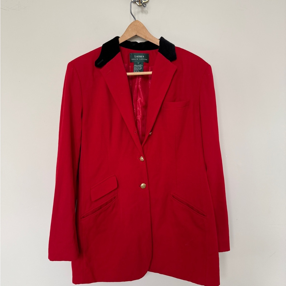 Lauren Ralph Lauren Red Blazer w/ Black Velvet Collar | Size 14